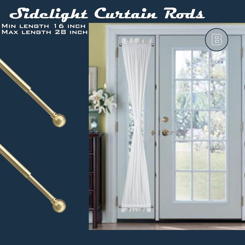 ARNORX French Door Curtain Rods - 2 Pack, Adjustable 16-28 Inch, No Drill Adhesive or Screw Mount, Brass Brushed, 3/8" Diameter - Image 3